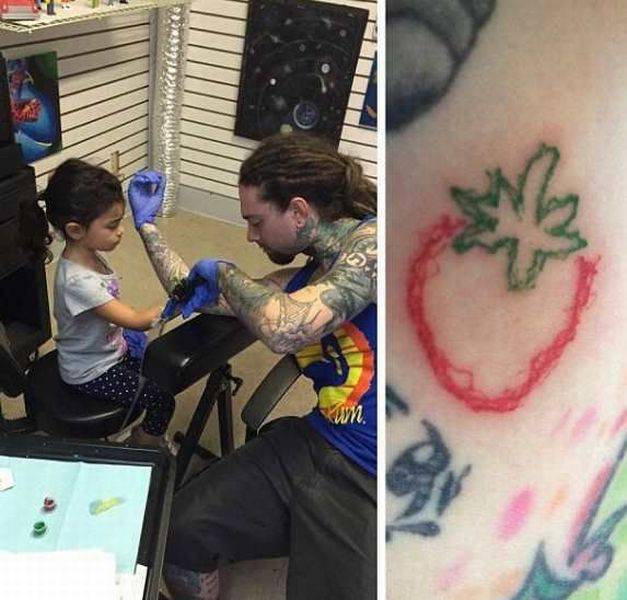 tattoo artist lets daughter tattoo him