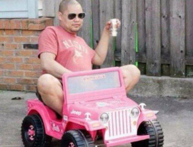 cool pic guy in barbie jeep