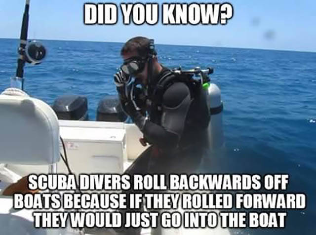 scuba diving meme - Did You Know? Scuba Divers Roll Backwards Off Boats Because If They Rolled Forward They Would Just Go Into The Boat