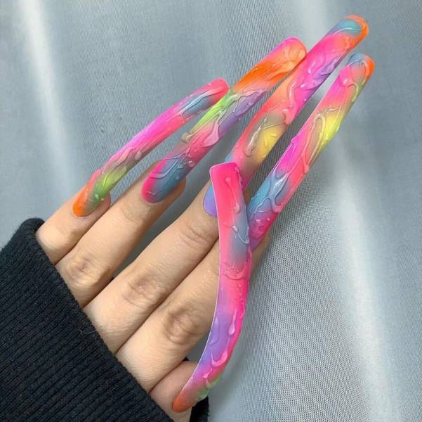 crazy rainbow sparkles long nails
