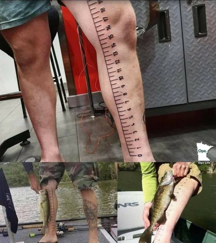 man with ruler tattoo on his leg
