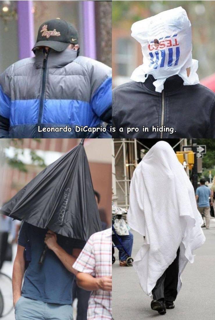leonardo dicaprio hiding from paps - CS1 Leonardo DiCaprio is a pro in hiding. Costumes