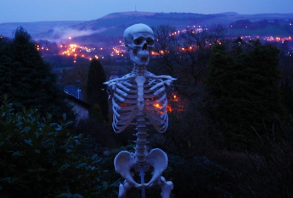 skeleton sculpture sunset