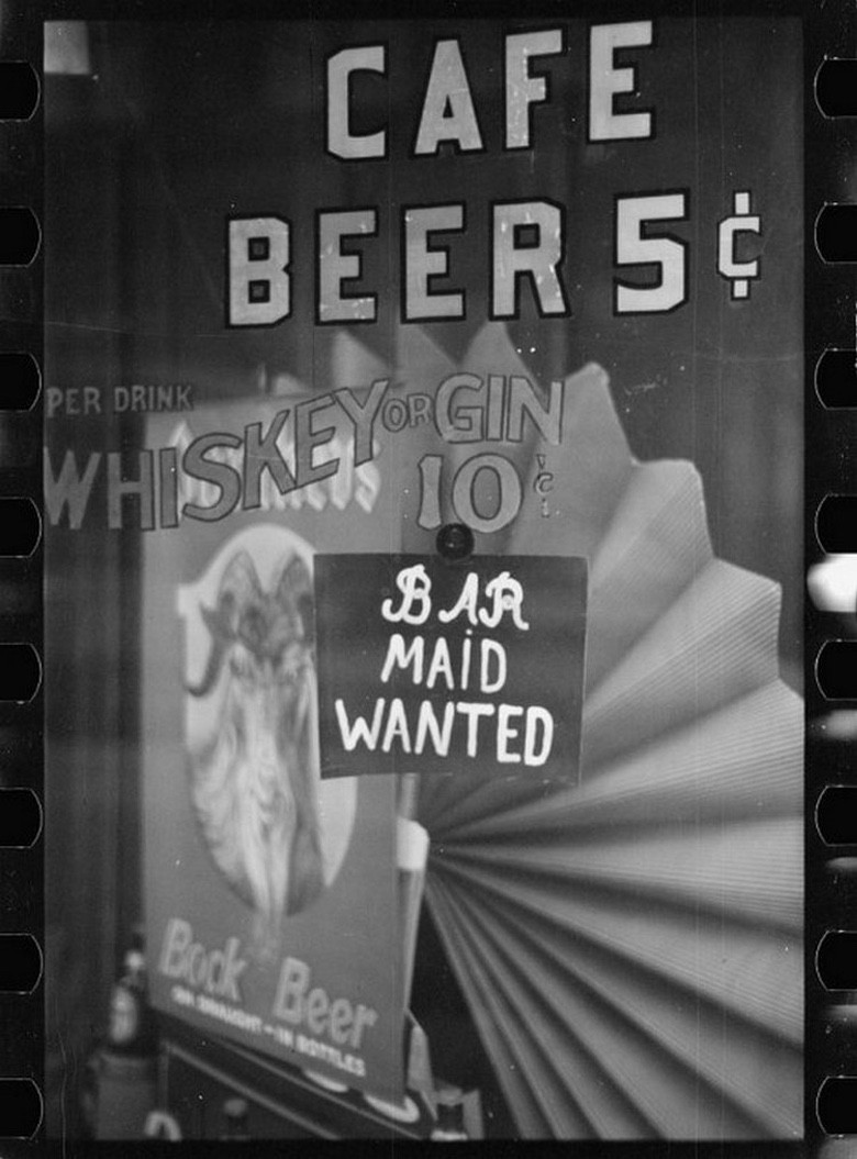 monochrome photography - Cafe Beer 5 Per Drink Whiskey Gin 10 Bar Maid Wanted Bock Beer
