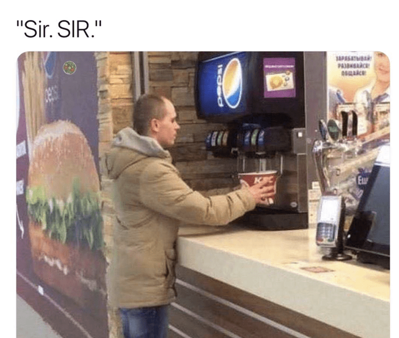 kfc bucket soda meme - "Sir. Sir." Japists Ingurch Osque Kec Ew