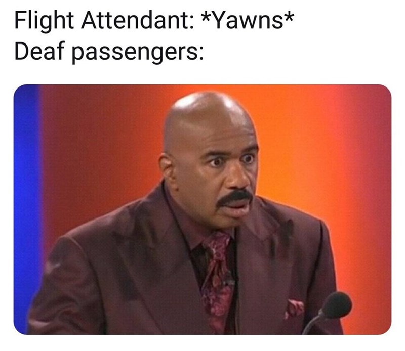 steve harvey family feud - Flight Attendant Yawns Deaf passengers