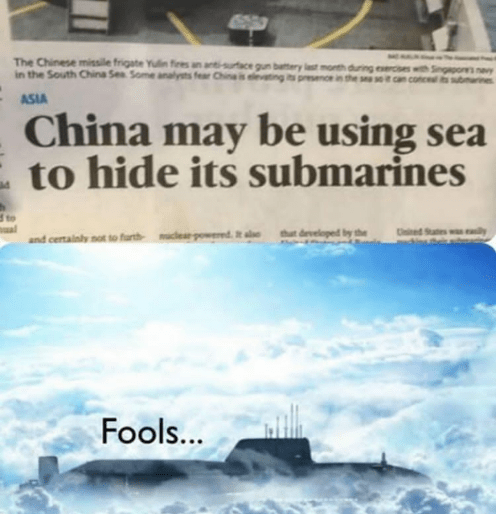 funny fake news - The Chinese missile frigate Winter Stace gun buery or during in the South China Sea Some fear Asla China may be using sea to hide its submarines and certainly not to further that developed by Fools...