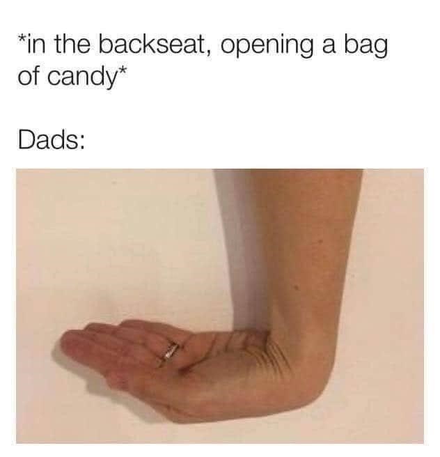 human leg - in the backseat, opening a bag of candy Dads