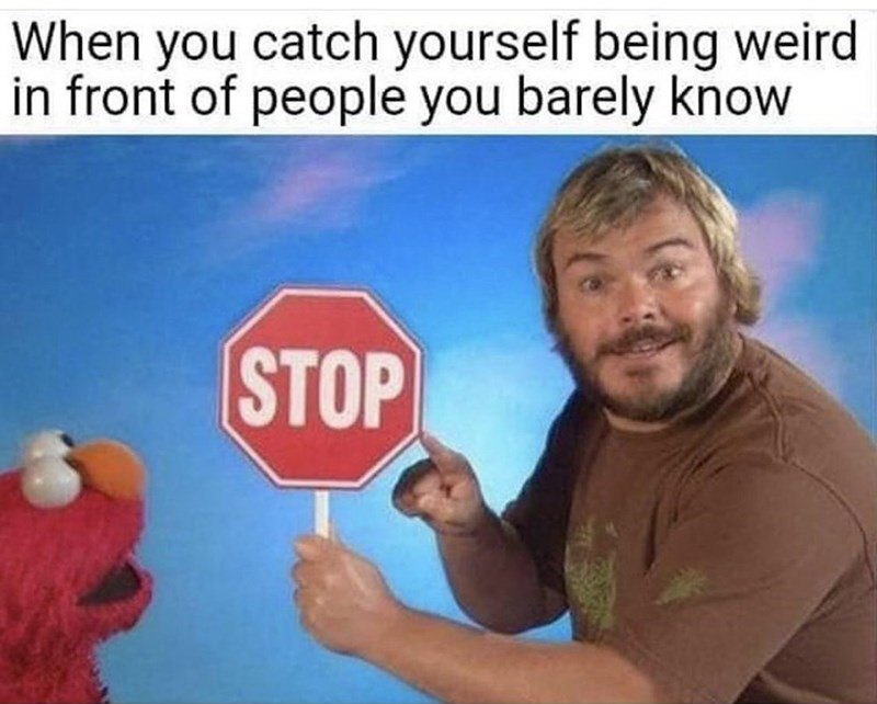 jack black stop meme - When you catch yourself being weird in front of people you barely know Stop