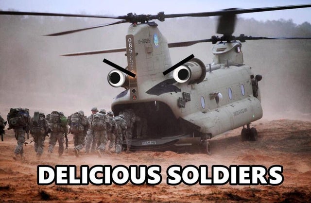 helicopter face meme - 980 Delicious Soldiers
