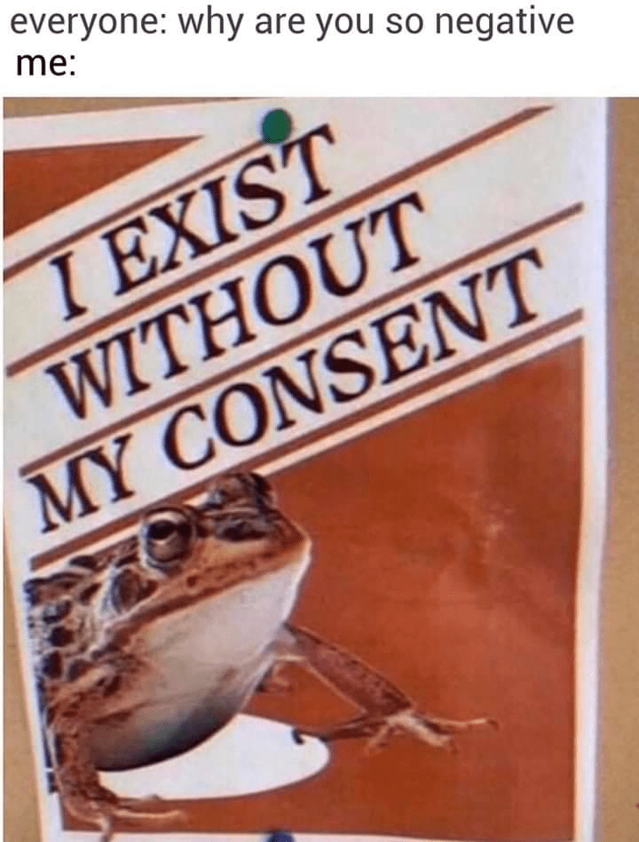 exist without my consent frog - everyone why are you so negative me I Exist Without My Consent