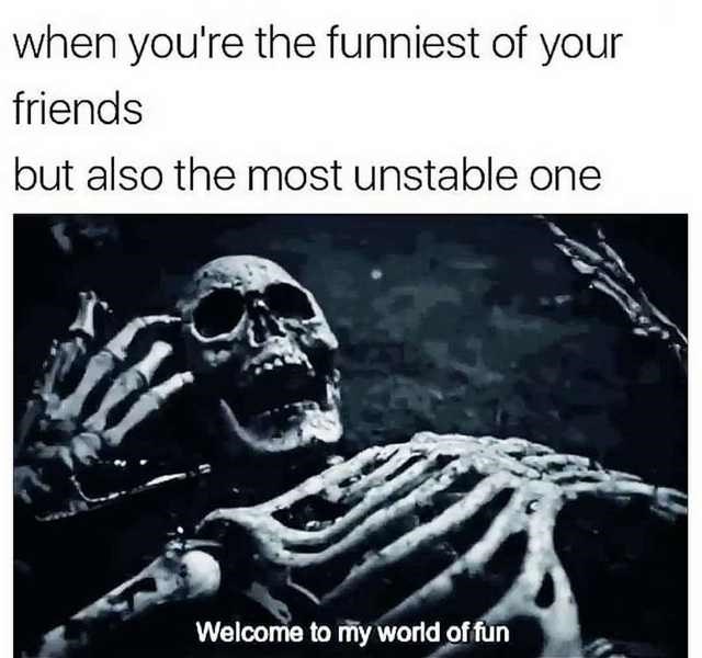 ridiculous memes - when you're the funniest of your friends but also the most unstable one Welcome to my world of fun