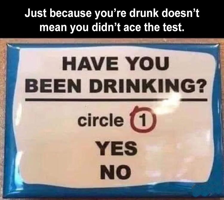 thinking of you quotes - Just because you're drunk doesn't mean you didn't ace the test. Have You Been Drinking? circle 1 Yes No