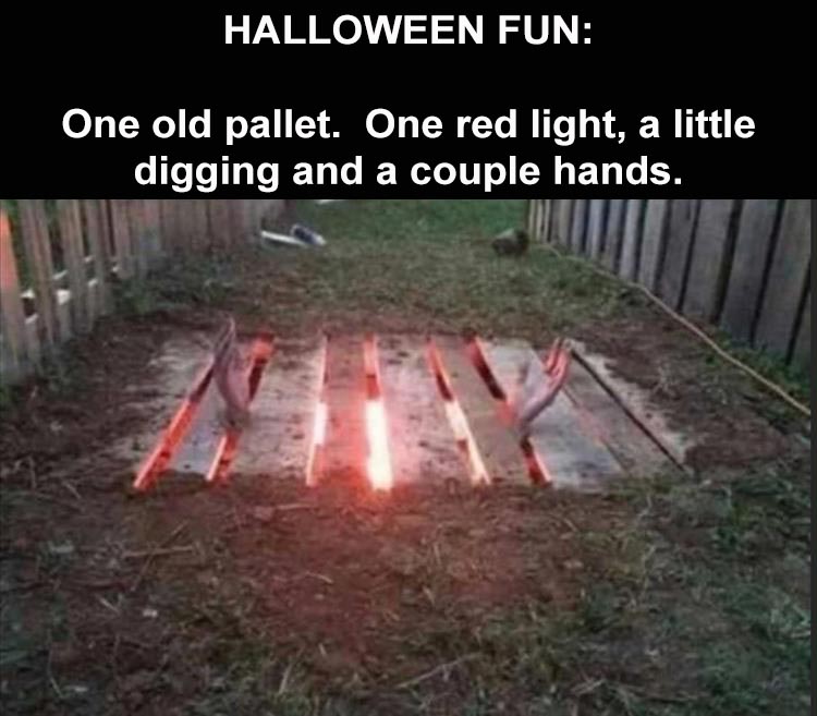 wood halloween decorations - Halloween Fun One old pallet. One red light, a little digging and a couple hands. Be