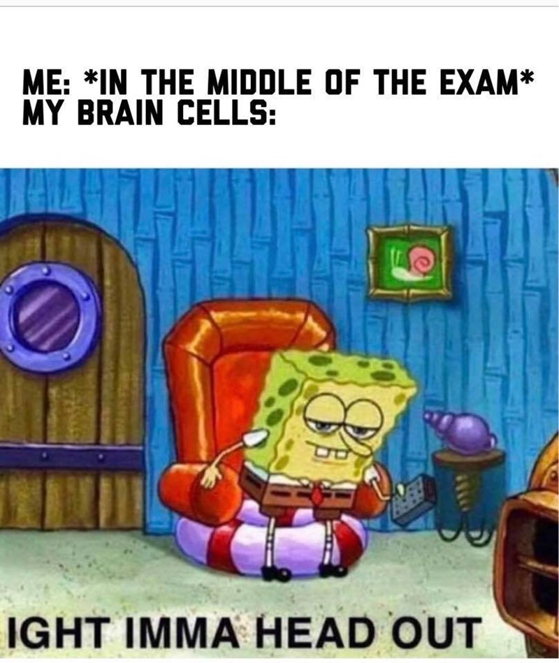 funny meme characters - Me In The Middle Of The Exam My Brain Cells 8 Dd Ight Imma Head Out