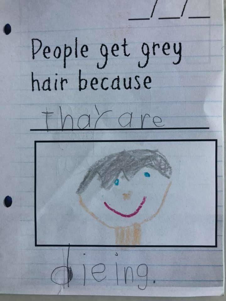 writing - People get grey hair because thar are o jeing.