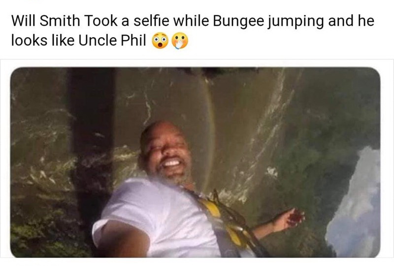 funny memes  - will smith looks like uncle phil - Will Smith Took a selfie while Bungee jumping and he looks Uncle Phil