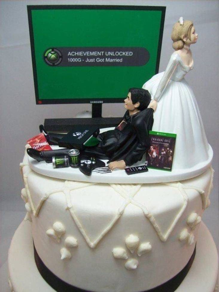 funny mechanic wedding cake toppers - Achievement Unlocked 1000G Just Got Married Samsung 953 Gen Doritas