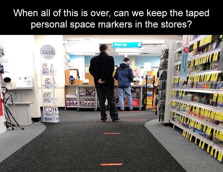 social distancing tape on floor - When all of this is over, can we keep the taped personal space markers in the stores? We're for Plok Up 84 10 and discounts Gememberek Maler | |