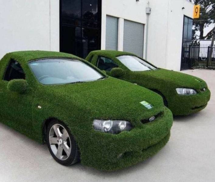 funny pics - luxury cars covered in astroturf