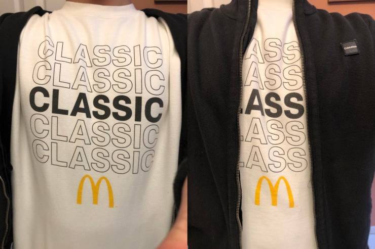 funny pics - mcdonald's t-shirt that says classic and ass