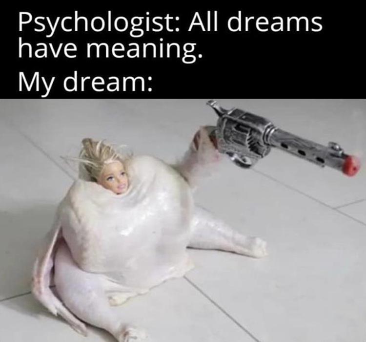 barbie chicken meme - Psychologist All dreams have meaning. My dream