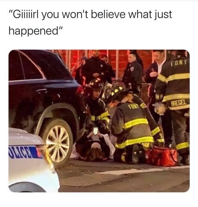 woman trapped under suv - "Giiiiirl you won't believe what just happened" Fony Font Bregel Han