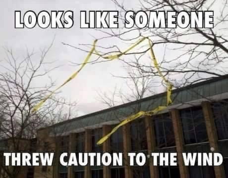 funny pun meme - Looks Someone Threw Caution To The Wind