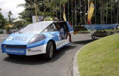 12. Solar Powered Taxi, Built by Louis Palmer to take him around the world without using any petrol. Louis has put a taxi sign on the roof since he is willing to pick up passengers on the way.