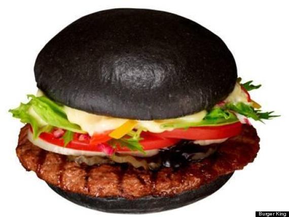 Burger King's "Premium Kuro Burger", Japan. Which aptly translates to "Black Burger." The buns are colored with bamboo charcoal that's mixed into the dough. The ketchup is black, too -- it's flavored with squid ink.