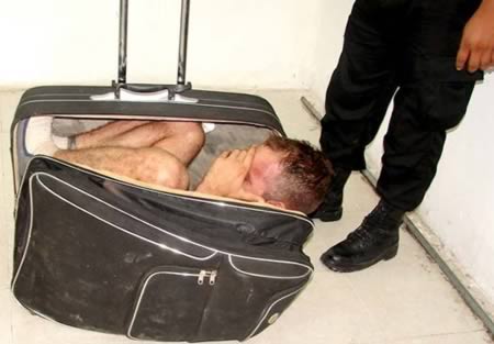 The woman who tried to sneak her husband out of jail in a suitcase.  Police in Chetumal, Mexico say a woman was caught trying to sneak her common-law husband out of a Mexican prison in a suitcase following a conjugal visit.