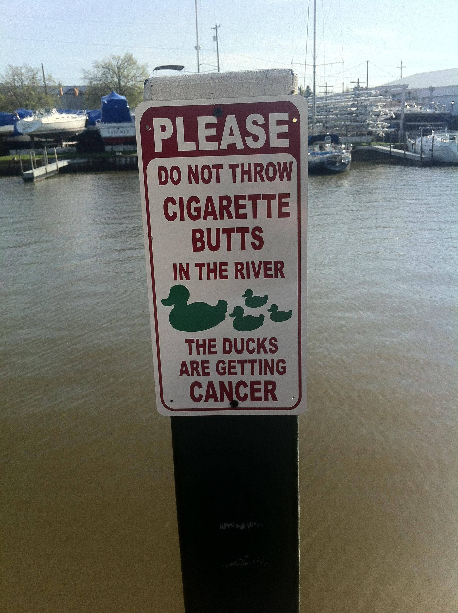 do not throw sign in the river - Please Do Not Throw Cigarette Butts In The River The Ducks Are Getting 1. Cancer