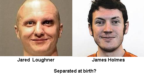 James Holmes is the Batman/theater shooter, and Jared Loughner is the man who shot Rep. Gabrielle Giffords and others, including a 9-year-old who died. Creepy thing is they look quite a bit alike.