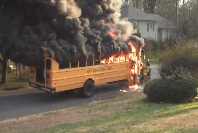 Burning bus.