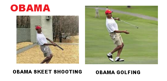 The golfing picture is an obvious fake that has been made to discredit the president shooting skeet at Camp David. It is amazing the lengths people will go to make Obama look bad....
