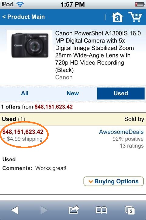 I went on amazon.com looking for a camera, i found a used camera for a little over $48 mil. while the same excite camera but unused is only $89.99