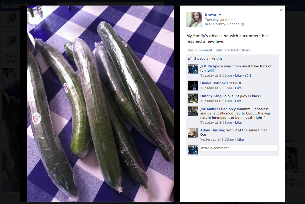 girl posted pics of cucumbers