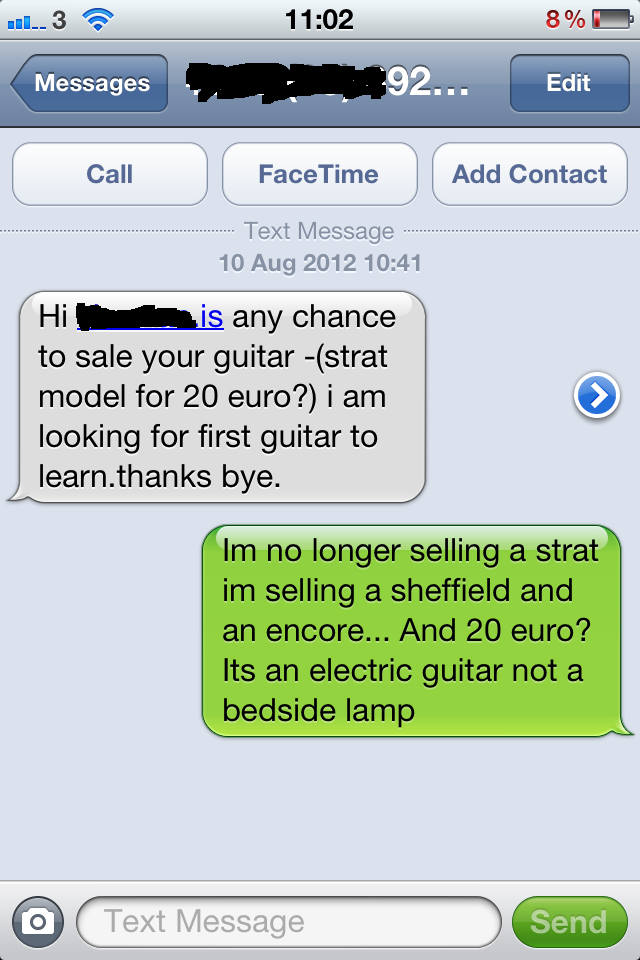 This is a conversation i had with a prospective buyer of my squire stratocaster electric guitar