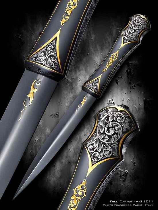 dagger by Fred Carter inlaid with gold and engraved