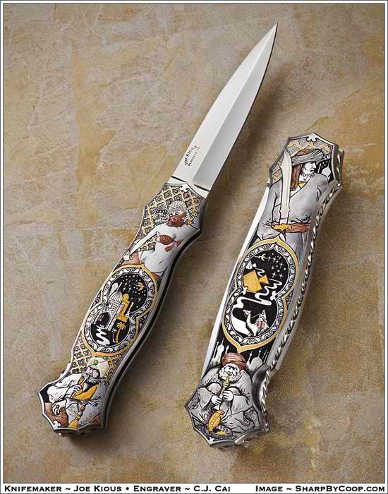 made by Joe Kious and engraver C.J. Cai. thats gold in the handle