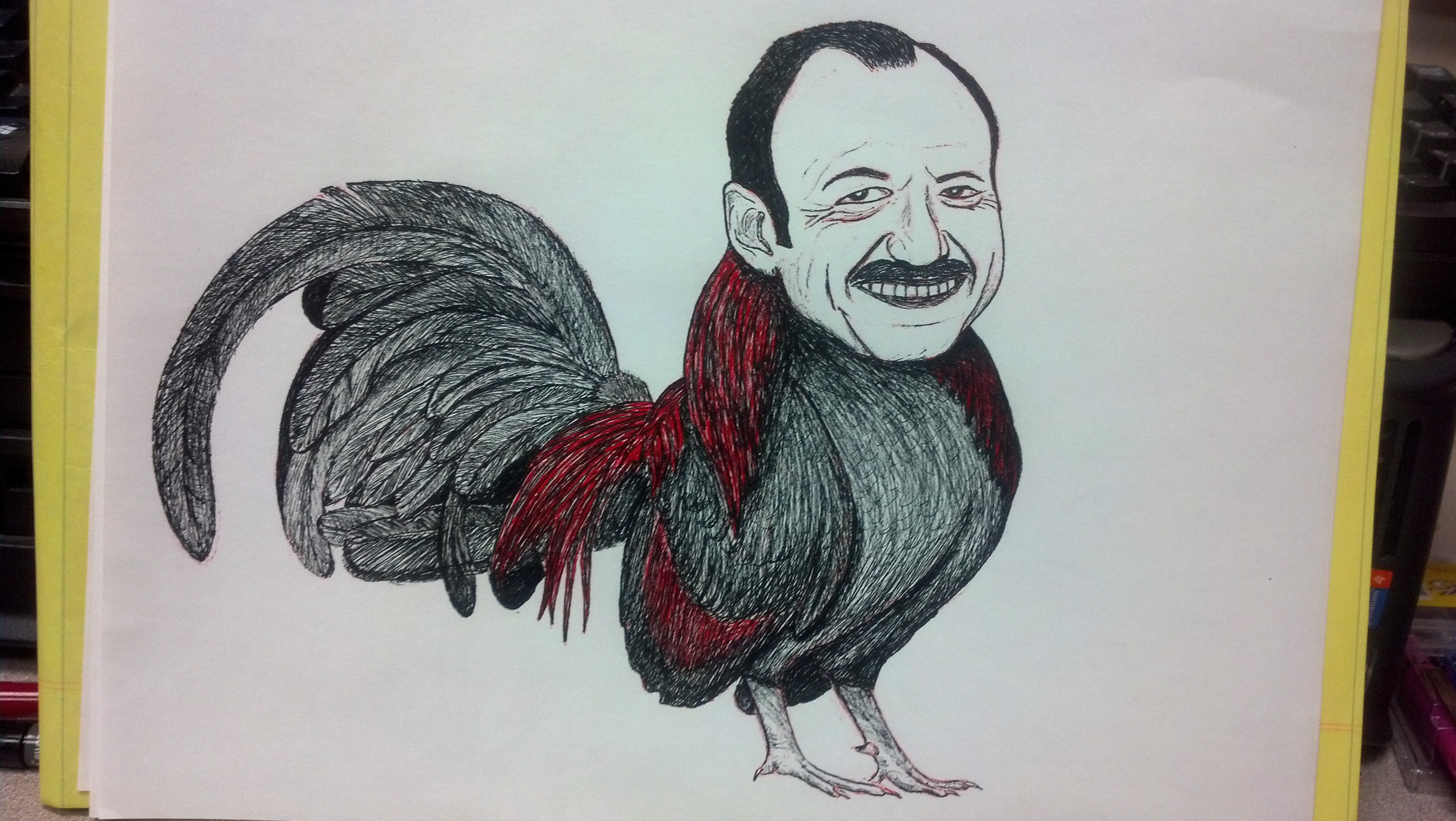 Kevin Spacey... as a chicken... with a moustache.