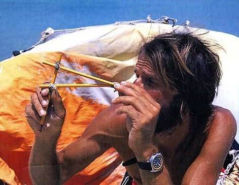 Steven Callahan 1982 Adrift on a life raft in the Atlantic with only 8 pints of water and 3 lbs of food drifted for 76 days and over 1800 miles of Ocean until he was rescued in the Bahamas.