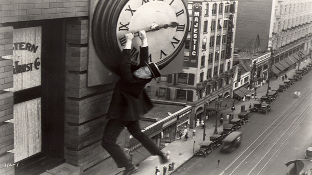 Harold Lloyd, one of the most popular actors from the silent movie era, was known for almost always performing at least one dangerous stunt per film. His most famous was when he hung from the second hand of a clock tower by only his fingertips.