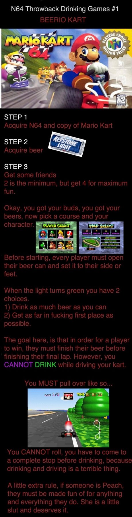mario kart 64 drinking game - N64 Throwback Drinking Games Beerio Kart Mariokart M Ton Se Seller Step 1 Acquire N64 and copy of Mario Kart Step 2 Messione Acquire beer Kentum Light Step 3 Get some friends 2 is the minimum, but get 4 for maximum fun. Okay,