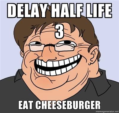 gabe newell troll face - Delay Halflife Eat Cheeseburger memegenerator.net