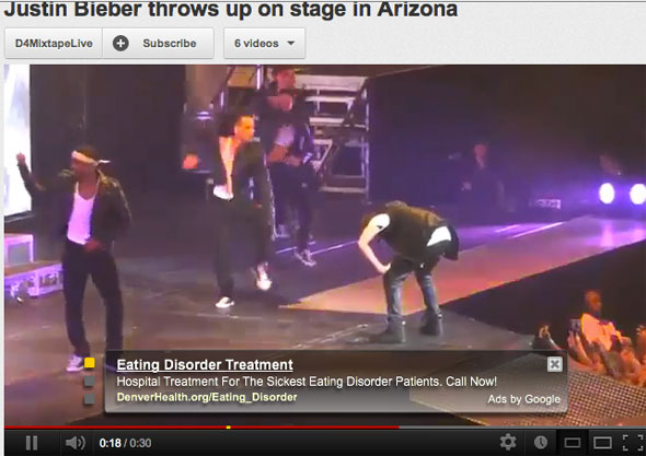 youtube advertising placement fails - Justin Bieber throws up on stage in Arizona D4MixtapeLive Subscribe 6 videos Eating Disorder Treatment Hospital Treatment For The Sickest Eating Disorder Patients. Call Now! DenverHealth.orgEating Disorder Ads by Goog