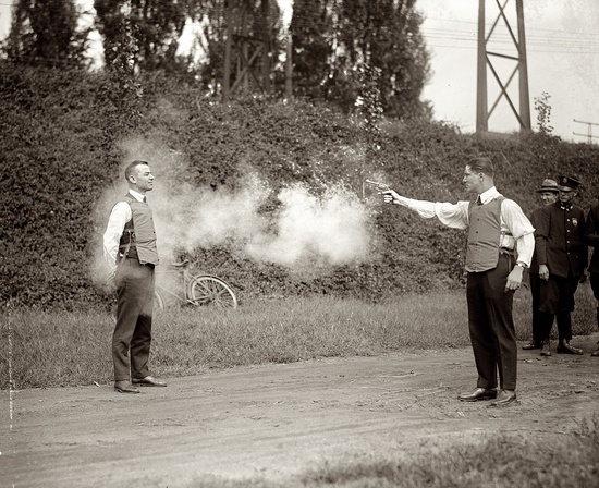 Testing new bulletproof vests, 1923