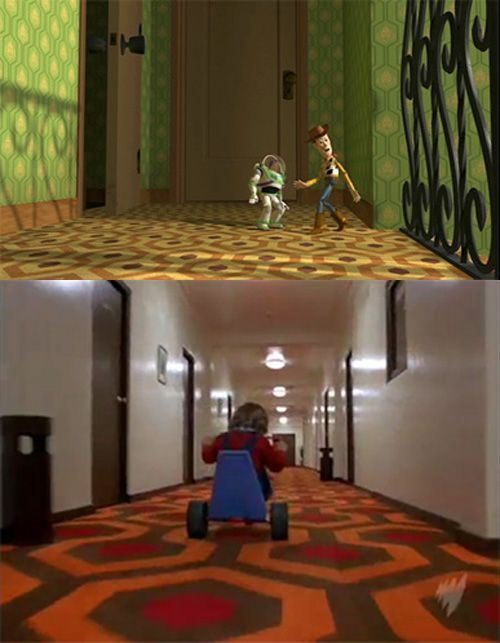 Toy Shining StoryThis is one that not many caught. The carpet in Toy Story has the exact same design as the carpet seen in the movie "The Shining"!