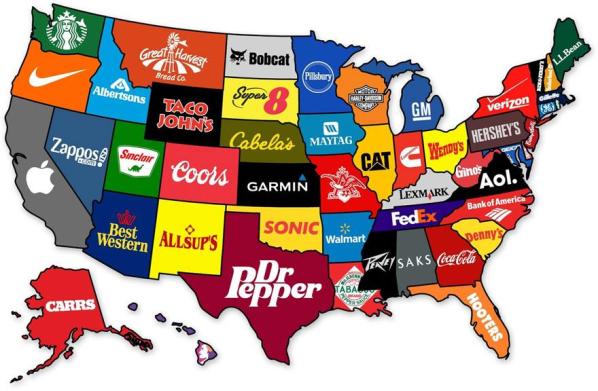 The American Brand:Unfortunately corporations rule America and there is no map that illustrates this better