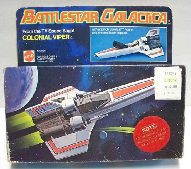The Battlestar Galactica Colonial Viper was one of the very first toys to include a fireable missile with it. A 4-year-old boy once shot the toy missile into his mouth, and eventually choked to death on it. Since then, any toy with parts smaller than a baseball was required to have a choking hazard warning on the box.